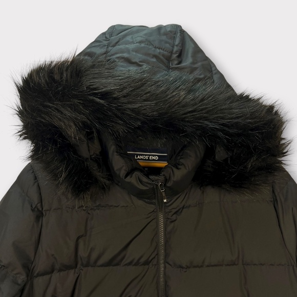 Lands End Women's Puffer Coat Goose Down Maxi Black Jacket Removable Fur Hood 1X - Picture 3 of 16